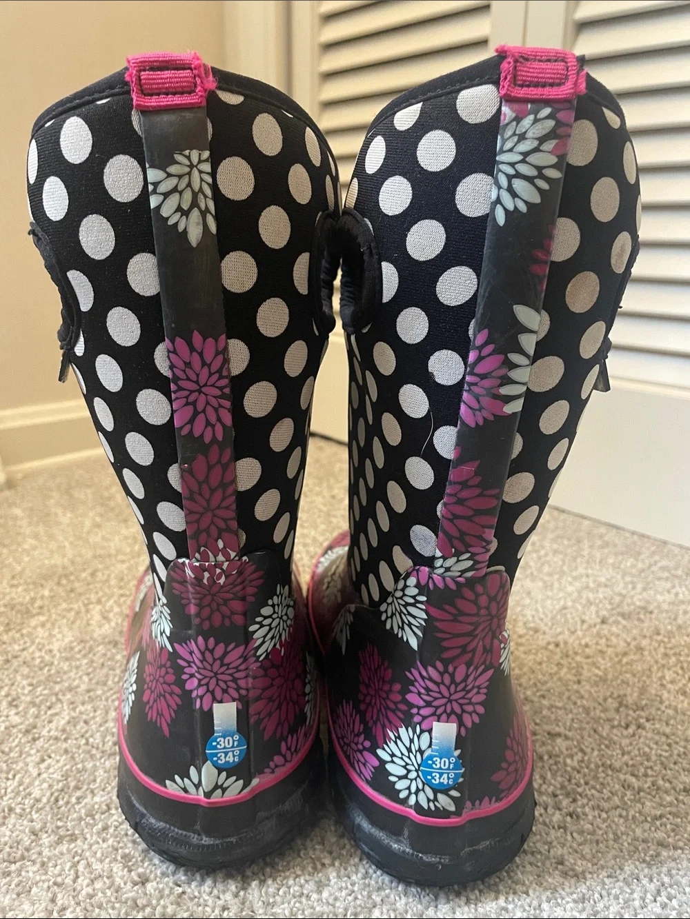 Bogs Kids Casey Pompons waterproof Boots w/ Pink & White Floral Accents Sz 5